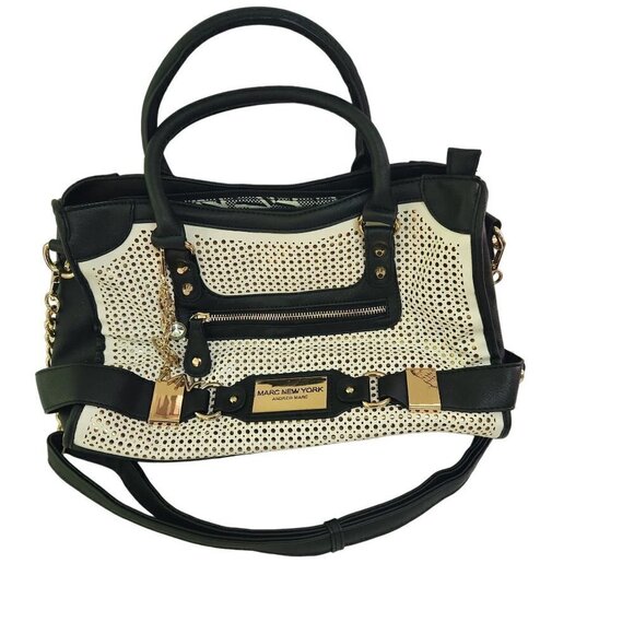 Marc New York By Andrew Marc Top Handle Crossbody Black White Satchel Bag - Picture 1 of 7